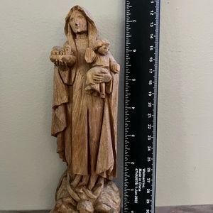 Virgin Mary Hand Carved Wood Statue